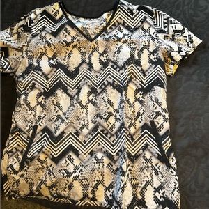 Koi Snake Zebra Print Scrub Top Sz XL